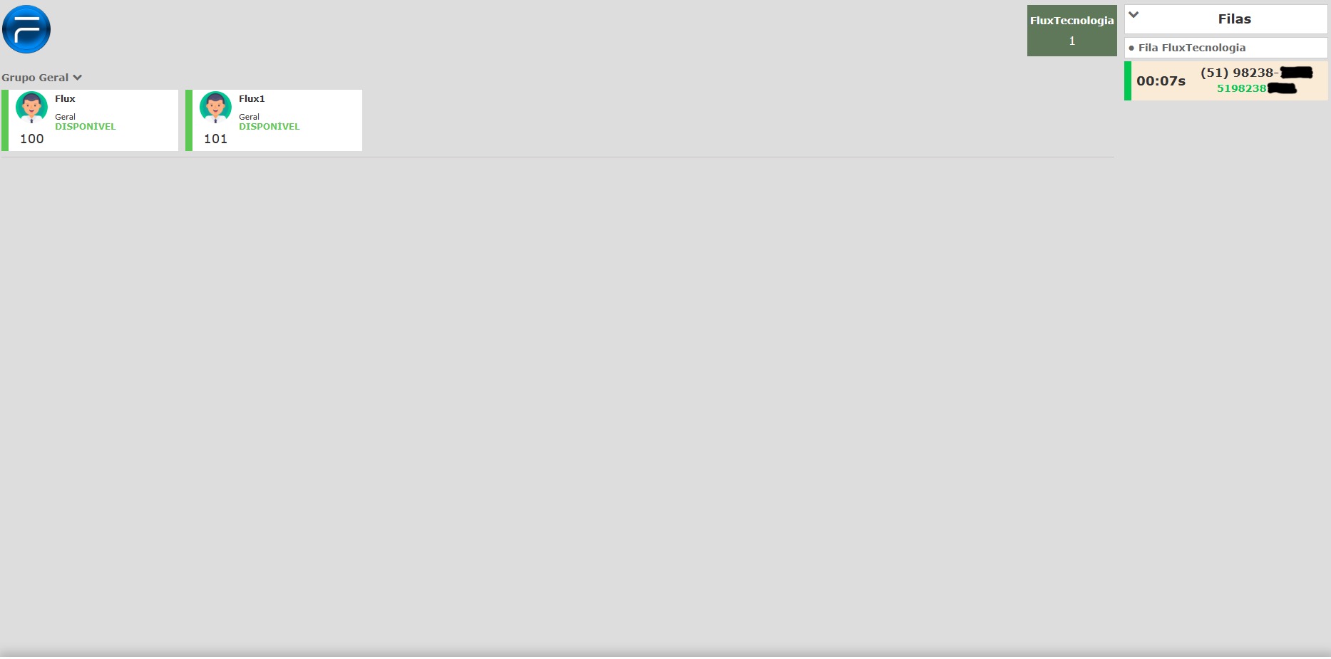 Painel com filas e ramais